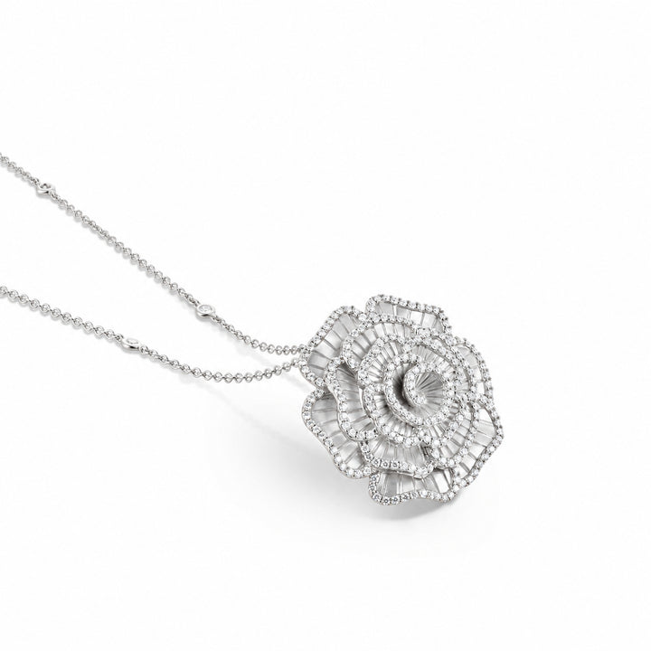 Ronza large Winter Rose pendant in white gold with natural diamonds, view 1