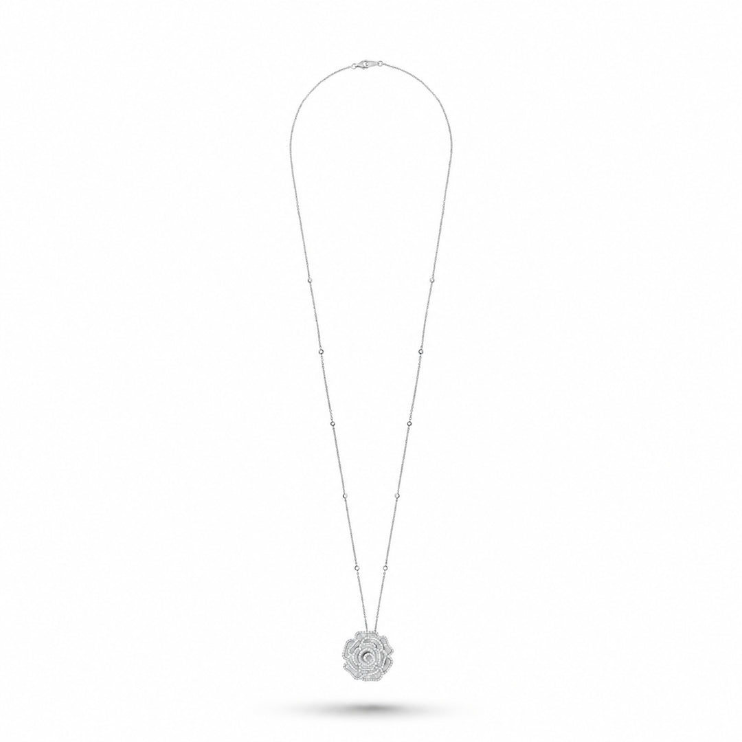Ronza large Winter Rose pendant in white gold with natural diamonds, view 2