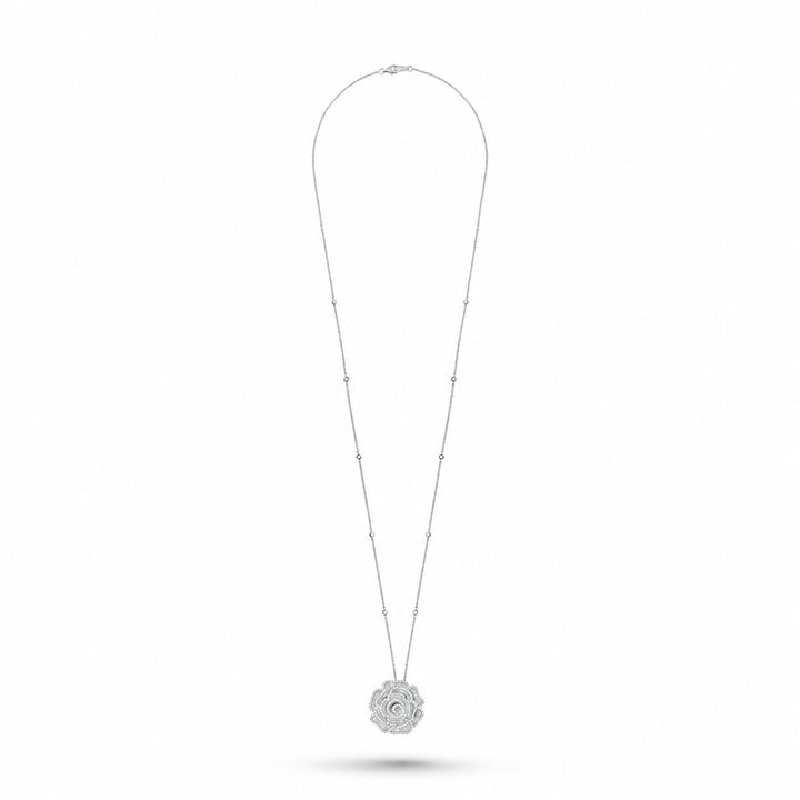 Ronza large Winter Rose pendant in white gold with natural diamonds, view 2