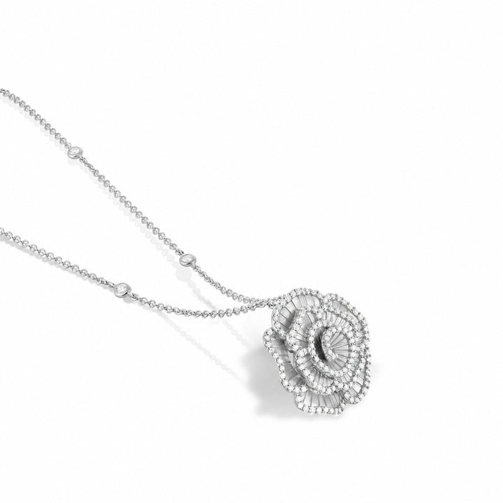 Ronza medium Winter Rose pendant in white gold with natural diamonds, view 1