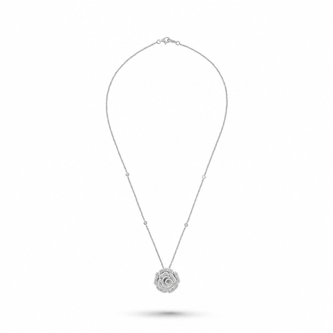 Ronza medium Winter Rose pendant in white gold with natural diamonds, view 2