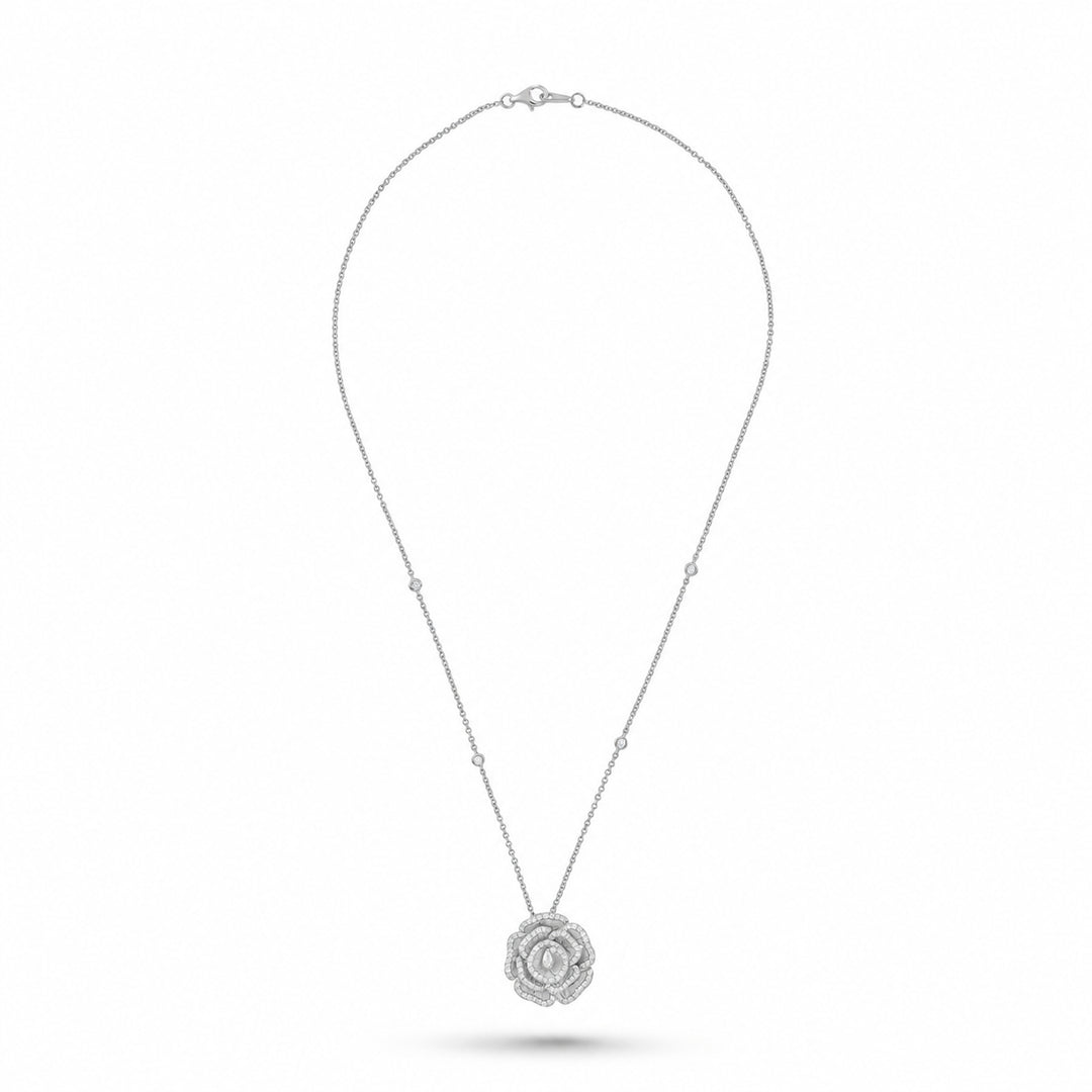 Ronza medium Winter Rose pendant in white gold with natural diamonds, view 1