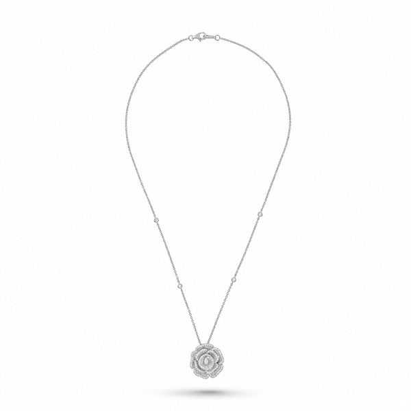 Ronza medium Winter Rose pendant in white gold with natural diamonds, view 1