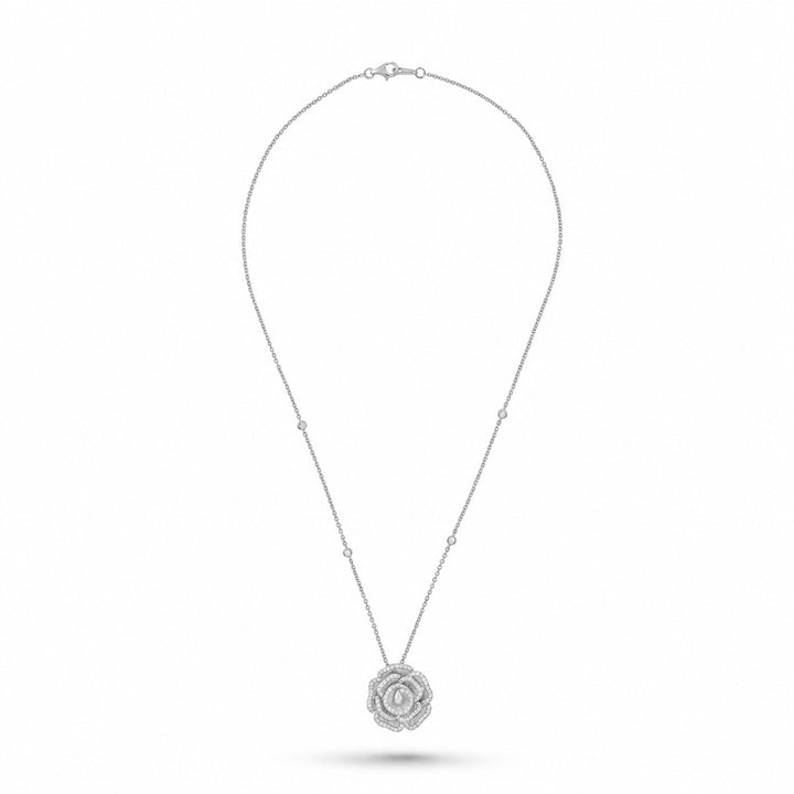 Ronza medium Winter Rose pendant in white gold with natural diamonds, view 1