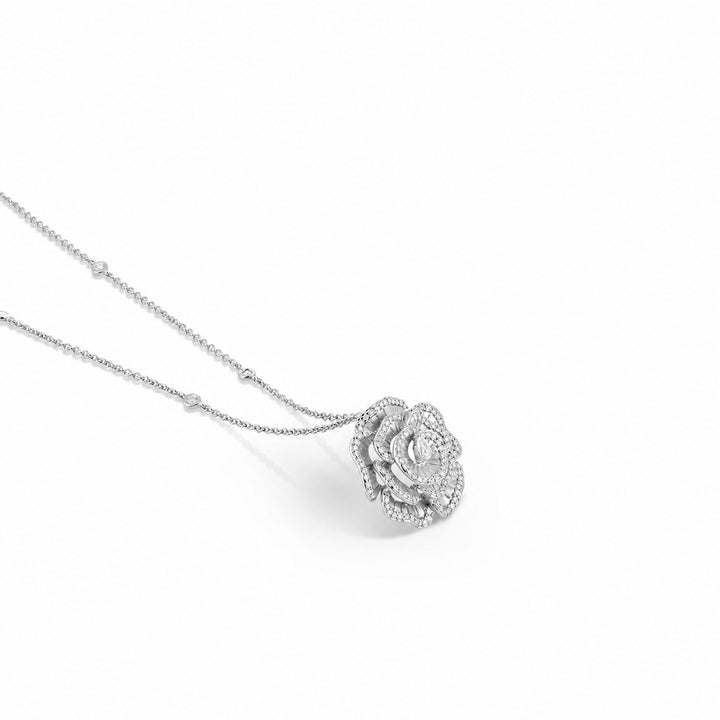 Ronza medium Winter Rose pendant in white gold with natural diamonds, view 2