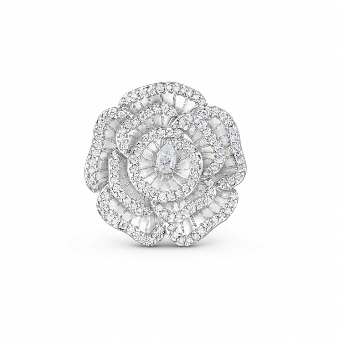 Ronza medium Winter Rose ring in white gold with natural diamonds, view 1