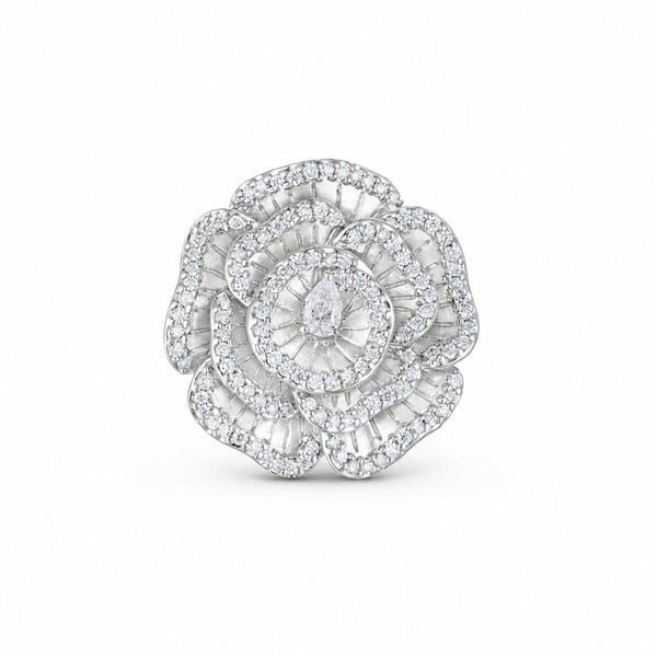 Ronza medium Winter Rose ring in white gold with natural diamonds, view 1