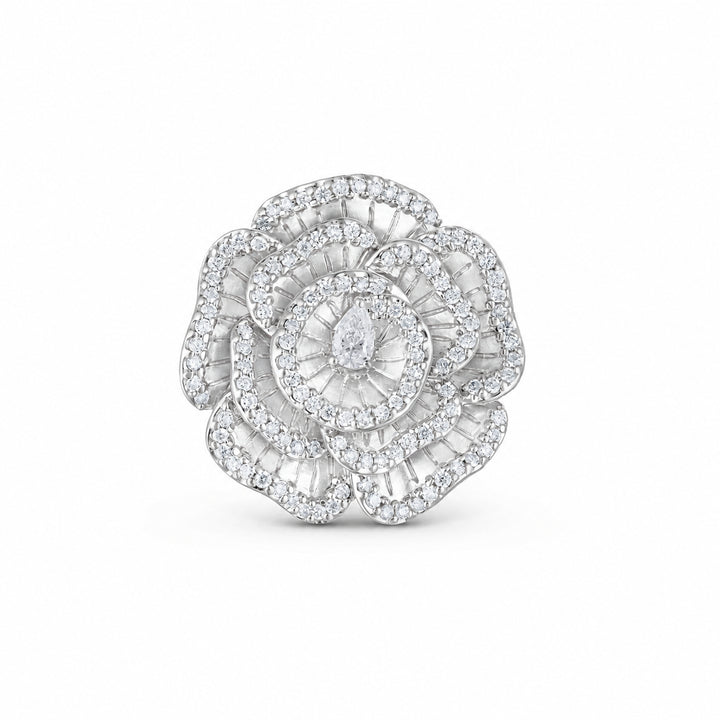 Ronza medium Winter Rose ring in white gold with natural diamonds, view 1