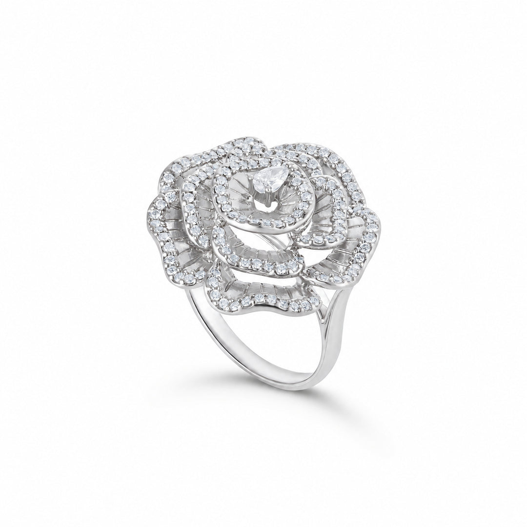 Ronza medium Winter Rose ring in white gold with natural diamonds, view 2