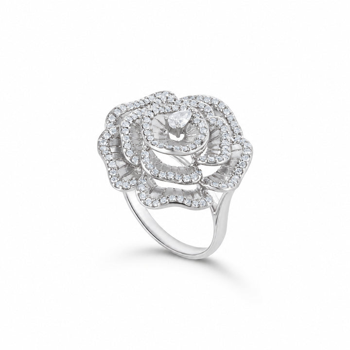 Ronza medium Winter Rose ring in white gold with natural diamonds, view 2