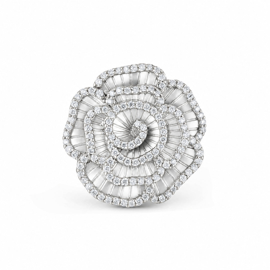 Ronza medium Winter Rose ring in white gold with natural diamonds, view 1