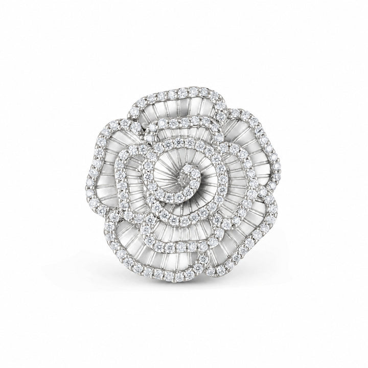 Ronza medium Winter Rose ring in white gold with natural diamonds, view 1