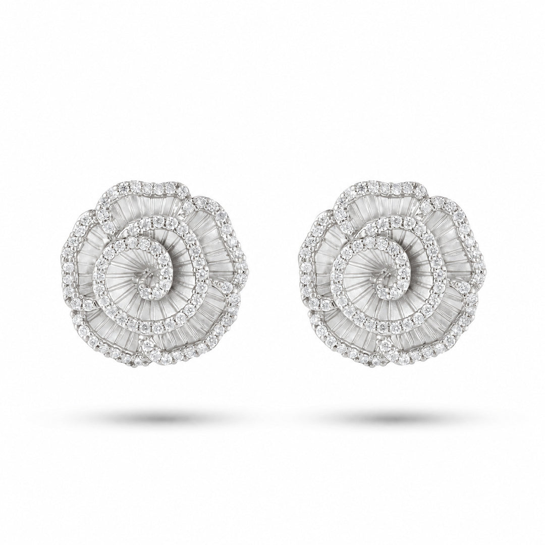 Ronza small Winter Rose earrings in white gold with natural diamonds, view 1