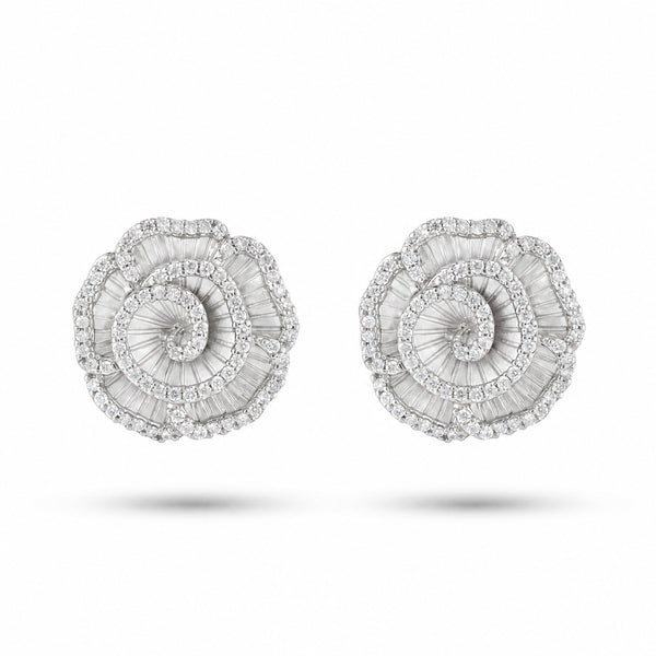 Ronza small Winter Rose earrings in white gold with natural diamonds, view 1