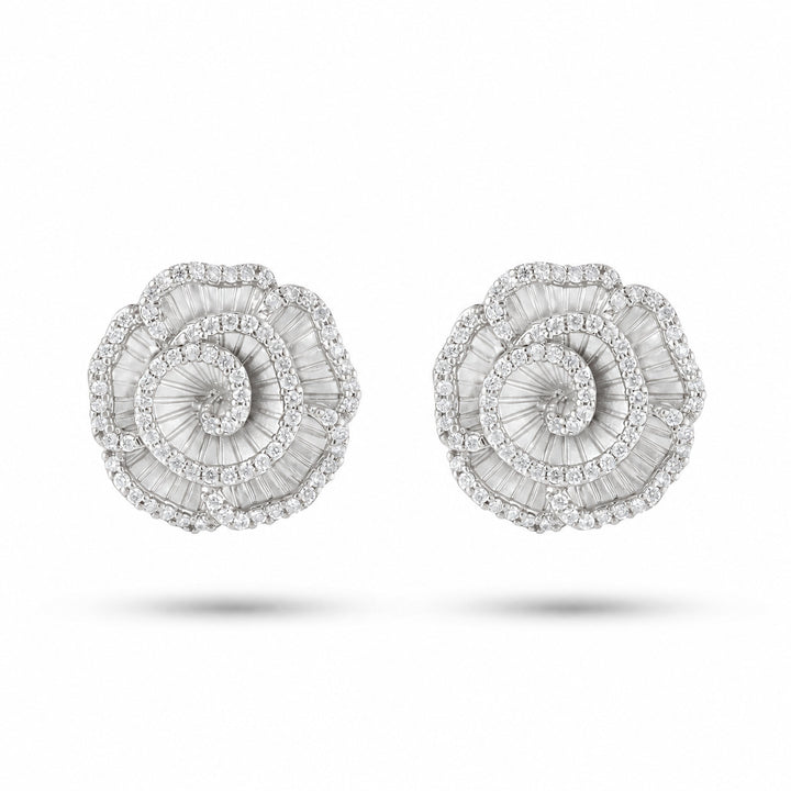 Ronza small Winter Rose earrings in white gold with natural diamonds, view 1