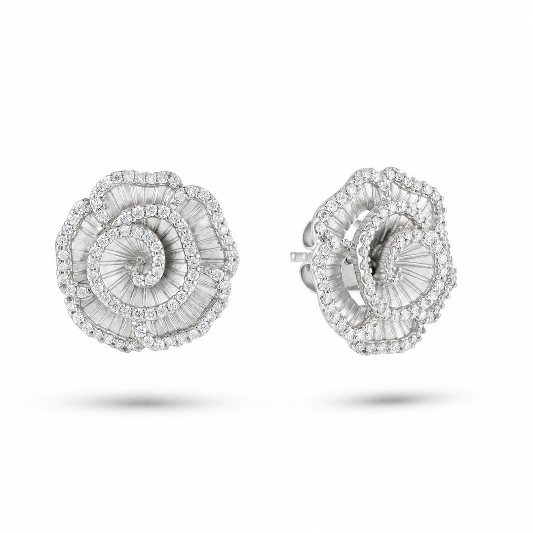 Ronza small Winter Rose earrings in white gold with natural diamonds, view 2