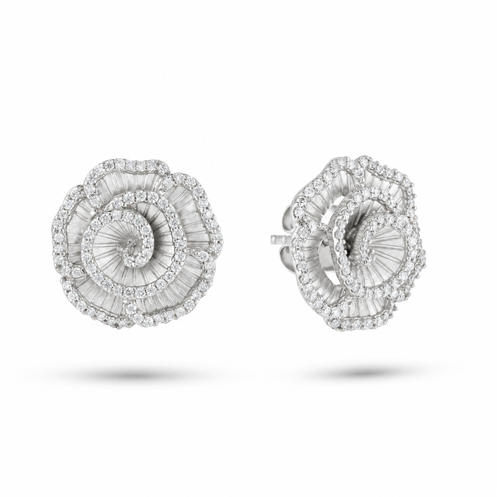 Ronza small Winter Rose earrings in white gold with natural diamonds, view 2