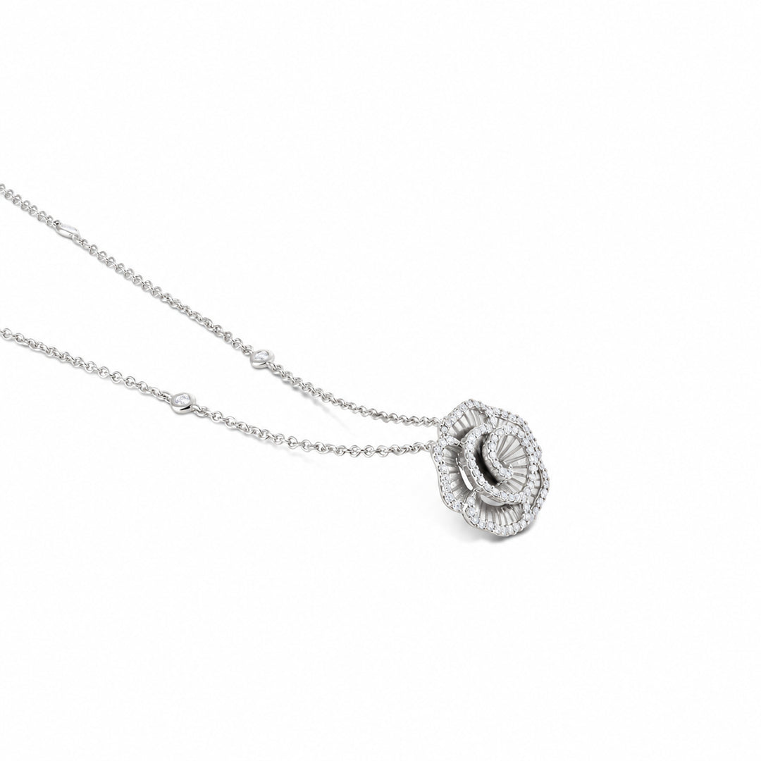 Ronza small Winter Rose pendant in white gold with natural diamonds, view 1