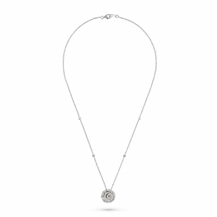 Ronza small Winter Rose pendant in white gold with natural diamonds, view 2