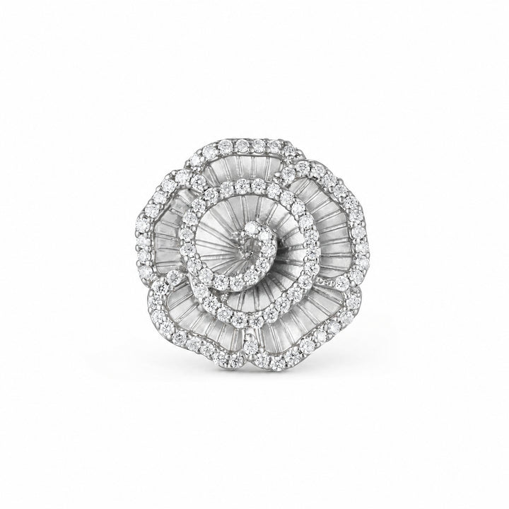 Ronza small Winter Rose ring in white gold with natural diamonds, view 1