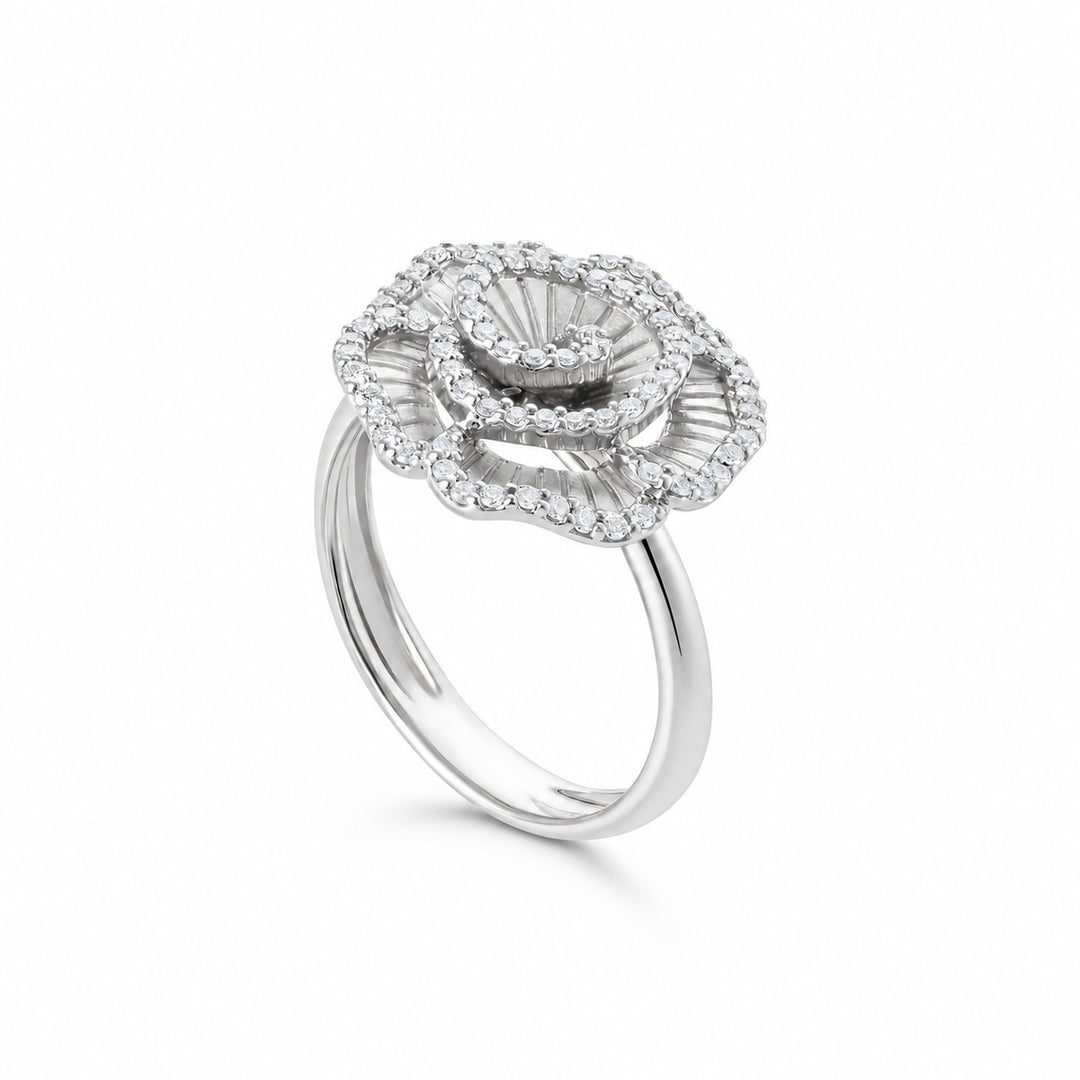 Ronza small Winter Rose ring in white gold with natural diamonds, view 2