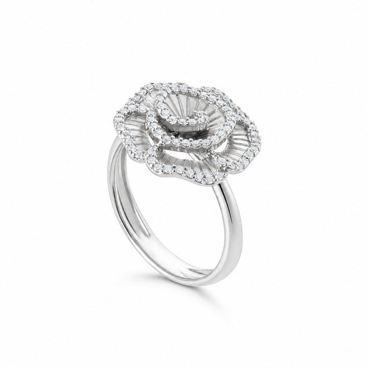 Ronza small Winter Rose ring in white gold with natural diamonds, view 2