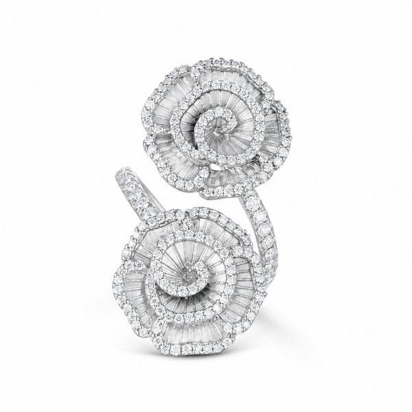 Ronza Winter Rose ring in white gold with natural diamonds, view 1