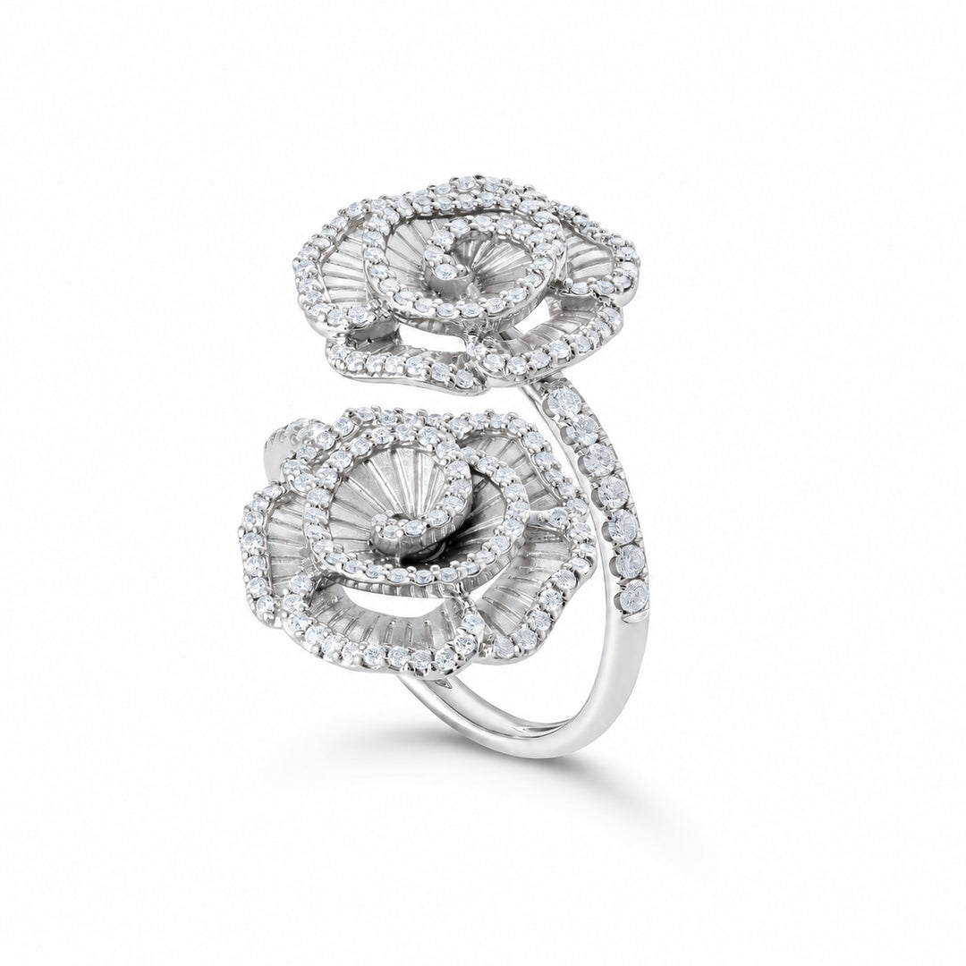 Ronza Winter Rose ring in white gold with natural diamonds, view 2
