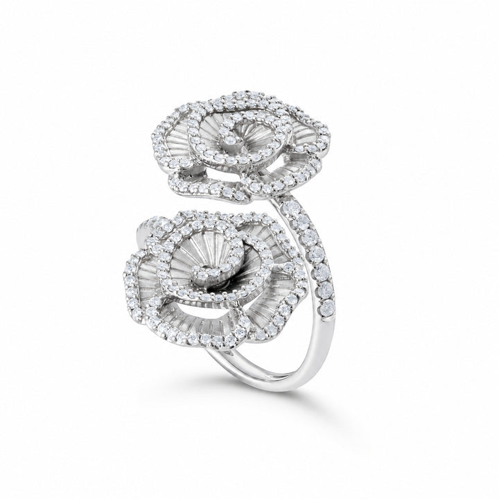 Ronza Winter Rose ring in white gold with natural diamonds, view 2