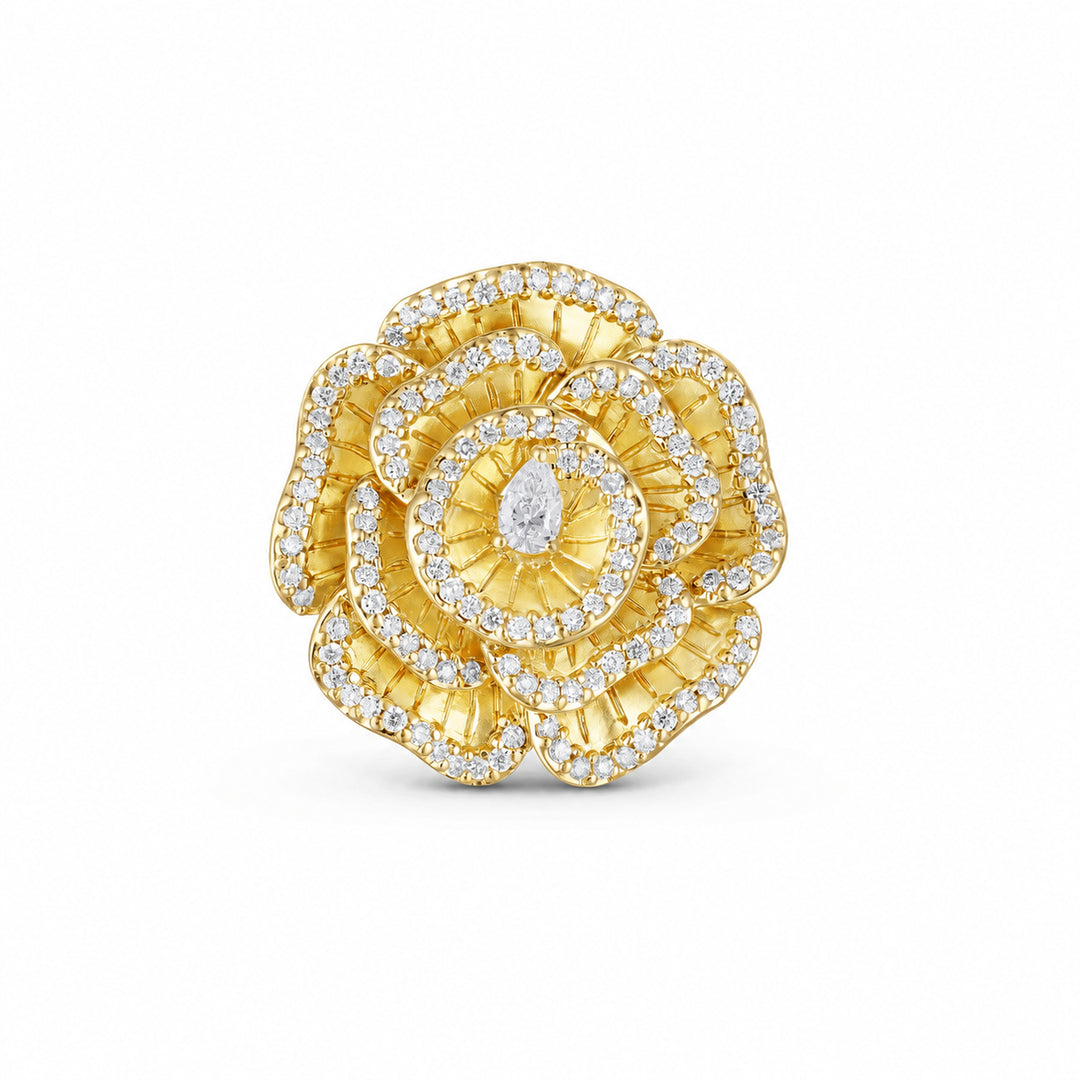 Ronza medium Winter Rose earrings in yellow gold with natural diamonds, view 1