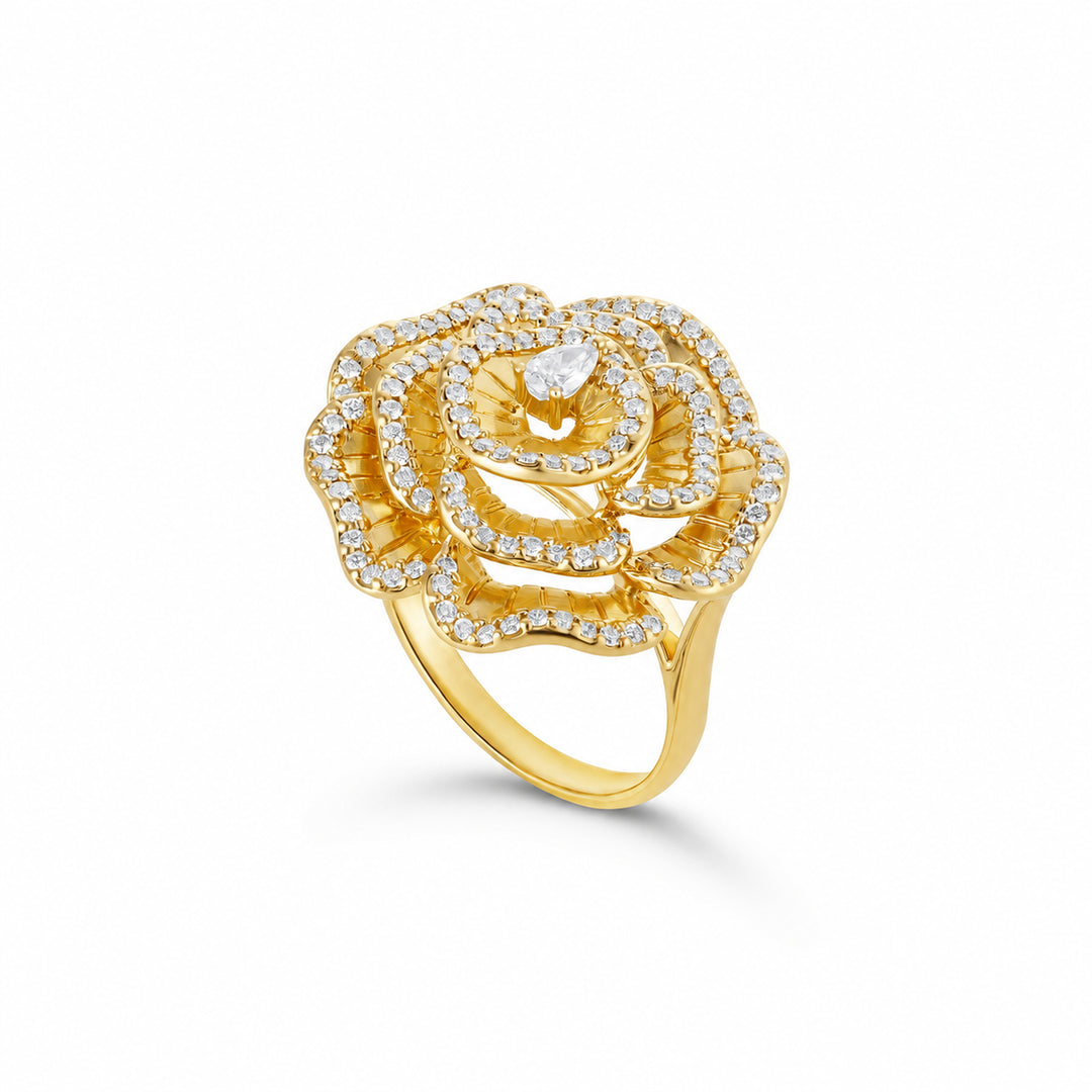Ronza medium Winter Rose earrings in yellow gold with natural diamonds, view 2