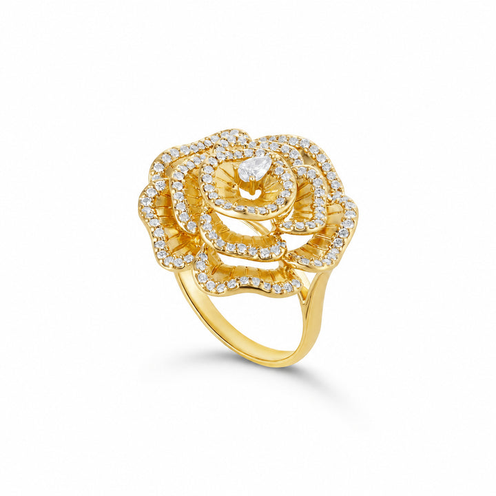 Ronza medium Winter Rose earrings in yellow gold with natural diamonds, view 2