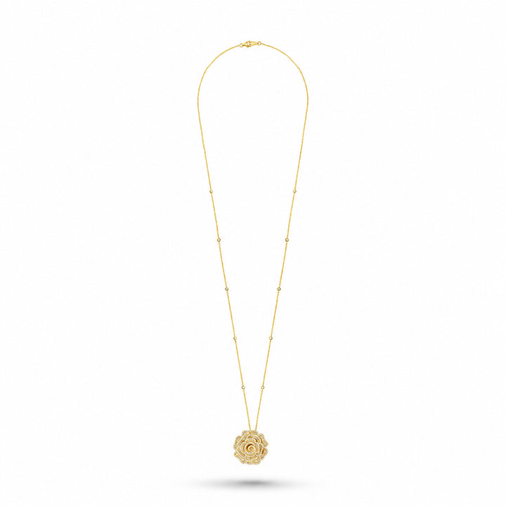 Ronza medium Winter Rose pendant in yellow gold with natural diamonds, view 2