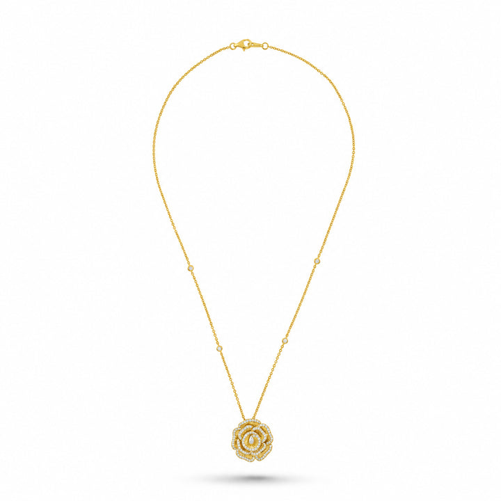 Ronza medium Winter Rose pendant in yellow gold with natural diamonds, view 1
