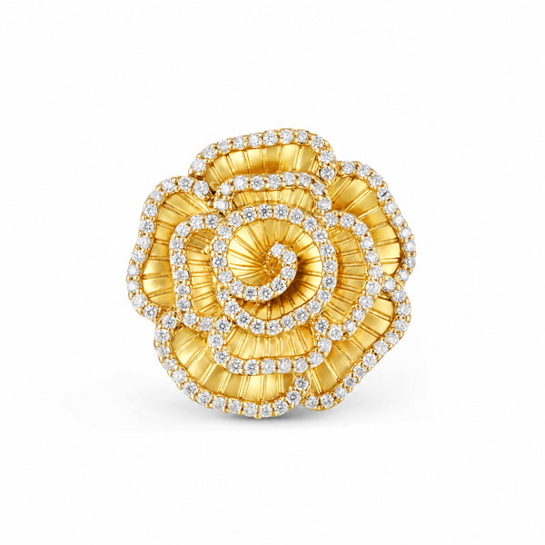 Ronza medium Winter Rose ring in yellow gold with natural diamonds, view 1