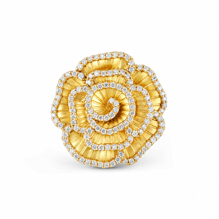Ronza medium Winter Rose ring in yellow gold with natural diamonds, view 1