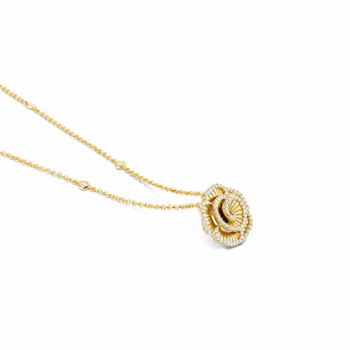 Ronza small Winter Rose pendant in yellow gold with natural diamonds, view 1