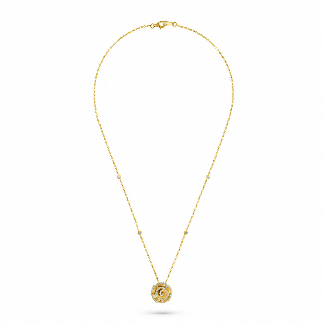 Ronza small Winter Rose pendant in yellow gold with natural diamonds, view 2