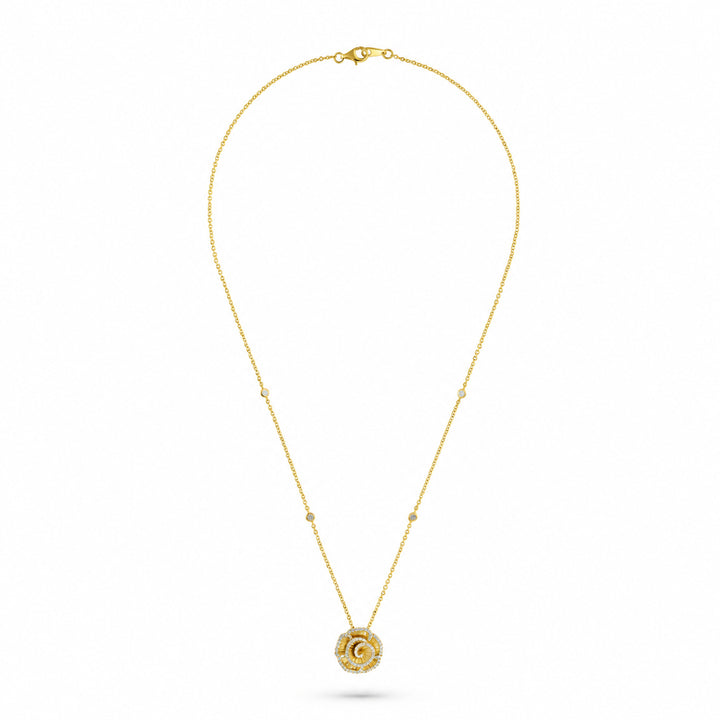 Ronza small Winter Rose pendant in yellow gold with natural diamonds, view 2