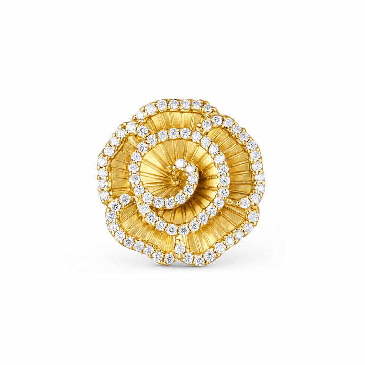Ronza small Winter Rose ring in yellow gold with natural diamonds, view 1