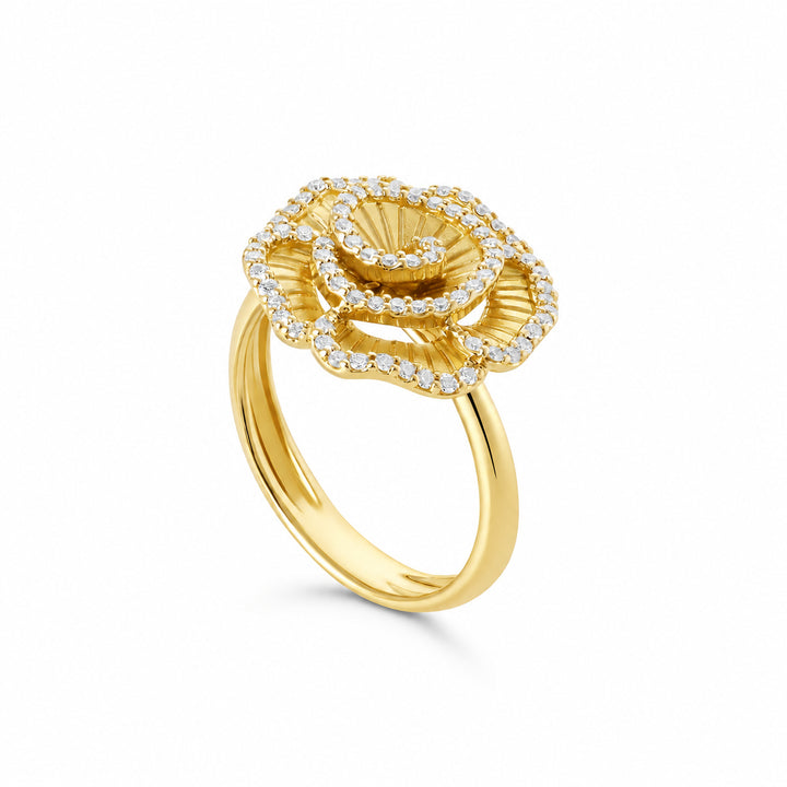 Ronza small Winter Rose ring in yellow gold with natural diamonds, view 2