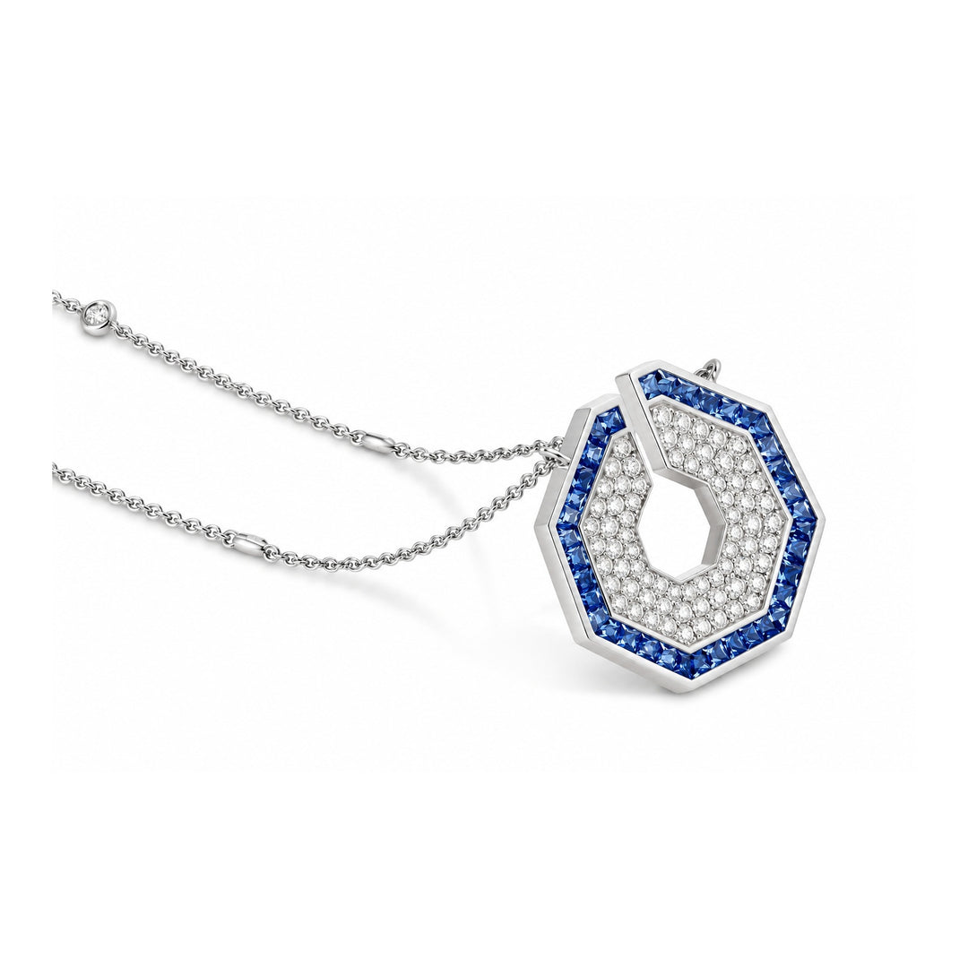 Vista White Gold Hexagon Pendant With Natural Blue Sapphire | Soit Belle Fine Jewellery