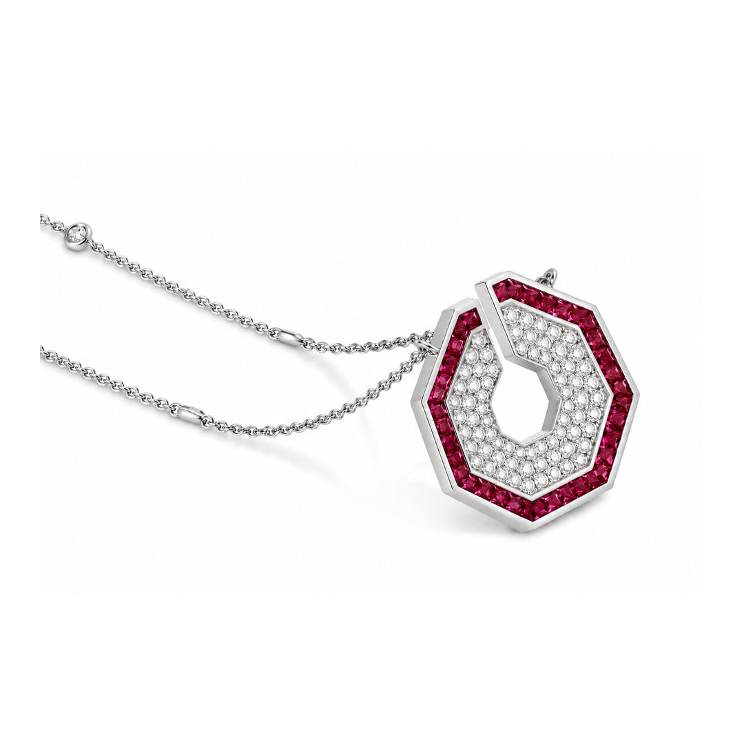 Vista White Gold Hexagon Pendant With Natural Ruby | Soit Belle Fine Jewellery