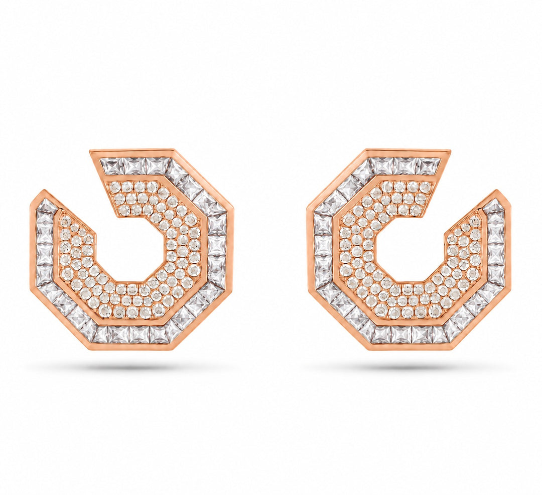 Vista Rose Gold Hexagon Earring With Natural Diamond | Soit Belle Fine Jewellery