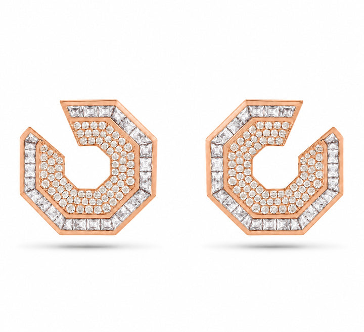 Vista Rose Gold Hexagon Earring With Natural Diamond | Soit Belle Fine Jewellery