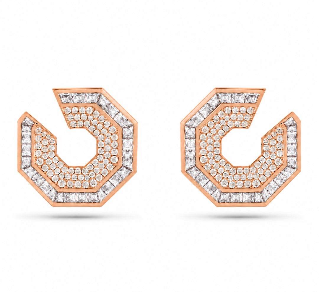 Vista Rose Gold Hexagon Earring With Natural Diamond | Soit Belle Fine Jewellery