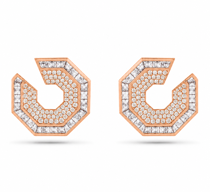Vista Rose Gold Hexagon Earring With Natural Diamond | Soit Belle Fine Jewellery