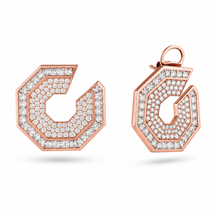 Vista Rose Gold Hexagon Earring With Natural Diamond | Soit Belle Fine Jewellery