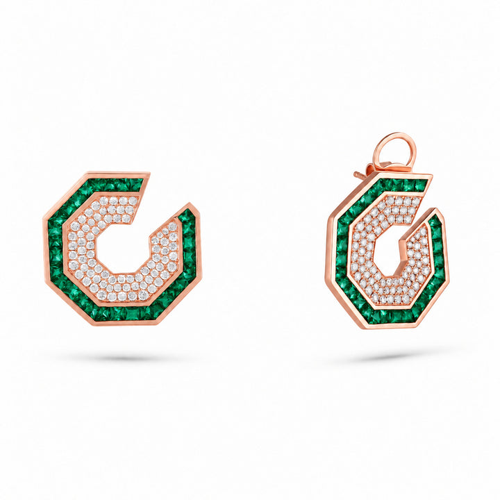 Vista Rose Gold Hexagon Earring With Natural Emerald | Soit Belle Fine Jewellery