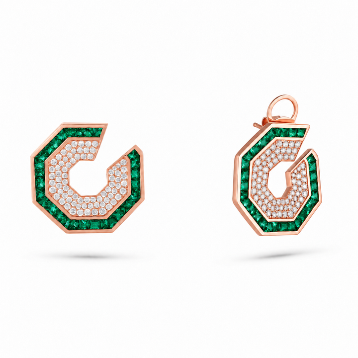 Vista Rose Gold Hexagon Earring With Natural Emerald | Soit Belle Fine Jewellery